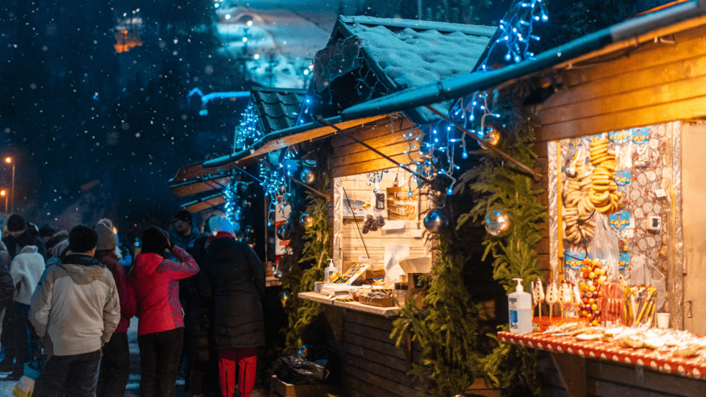 People walking at Christmas market