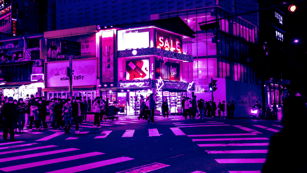 crown walking in the city at night