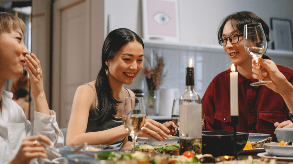 people eating and dining together